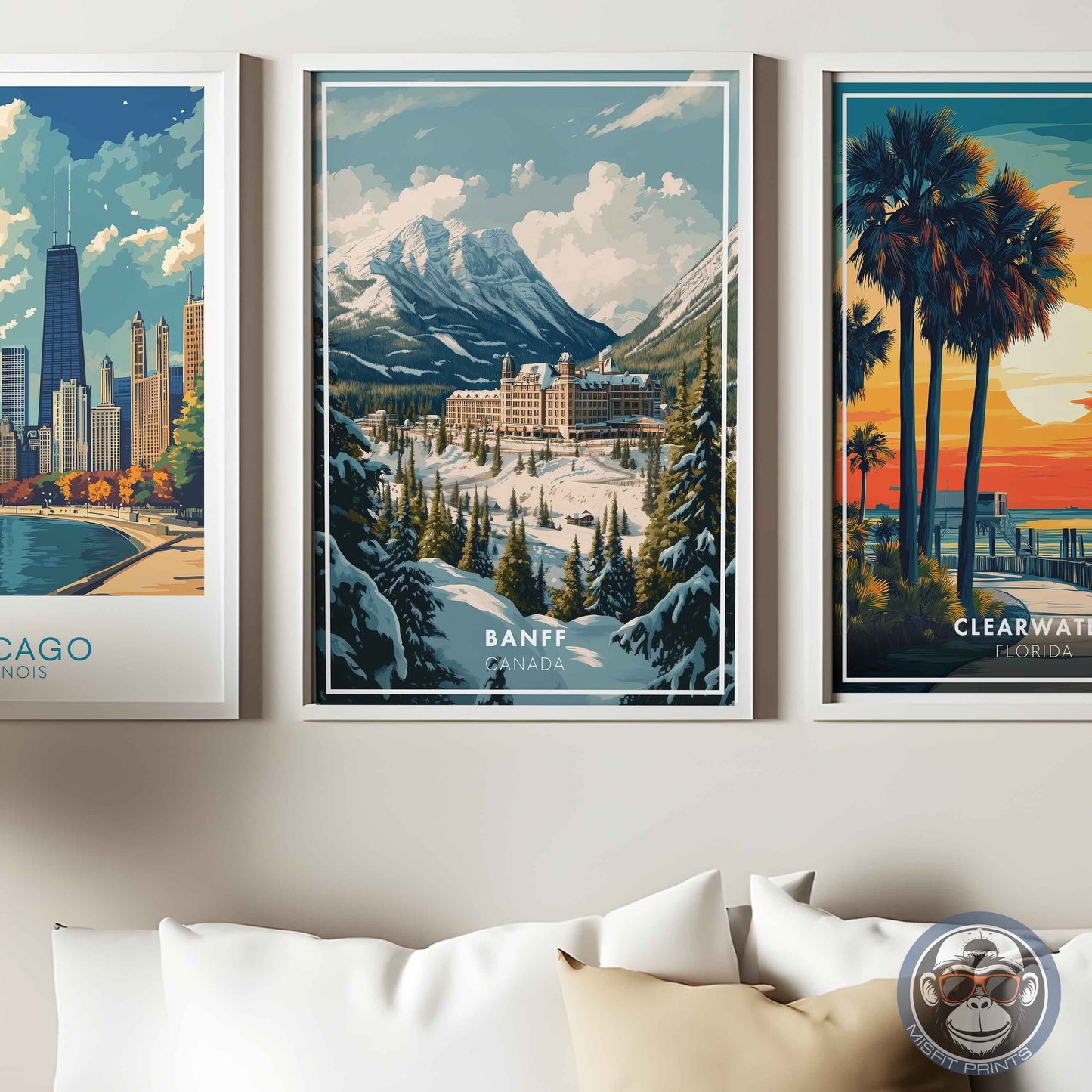 Banff Poster – Canada Travel Wall Art, Rocky Mountain Winter Print, Castle Hotel Decor