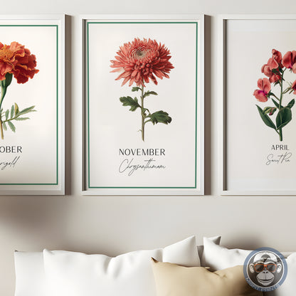 Chrysanthemum Print: November Birth Flower Botanical Art