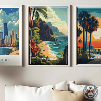 Nā Pali Coast Poster – Kauai Hawaii Wall Art, Tropical Beach Print, Island Travel Decor