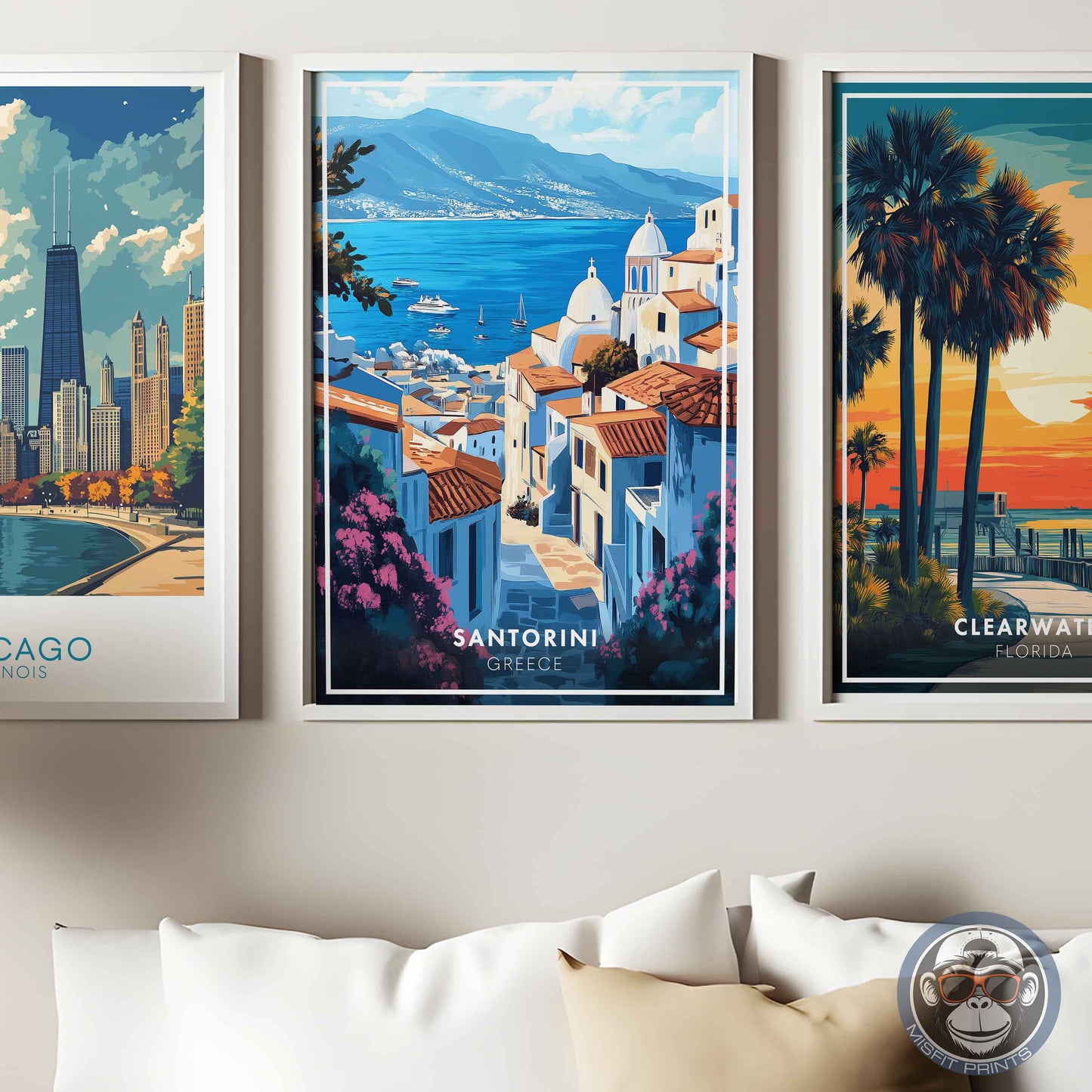 Santorini Poster – Greece Wall Art, Aegean Coastal Print, Mediterranean Travel Decor