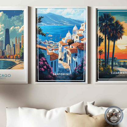 Santorini Poster – Greece Wall Art, Aegean Coastal Print, Mediterranean Travel Decor