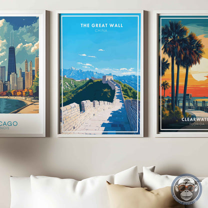 The Great Wall Poster – China Travel Wall Art, Historic Landmark Print, Mountain Landscape Decor