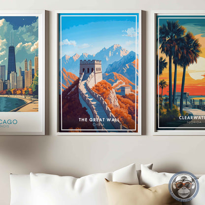 The Great Wall Poster – China Travel Wall Art, Historic Landmark Print, Mountain Decor