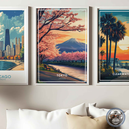 Tokyo Poster – Japan Travel Wall Art, Cherry Blossom Print, Mount Fuji Landscape Decor
