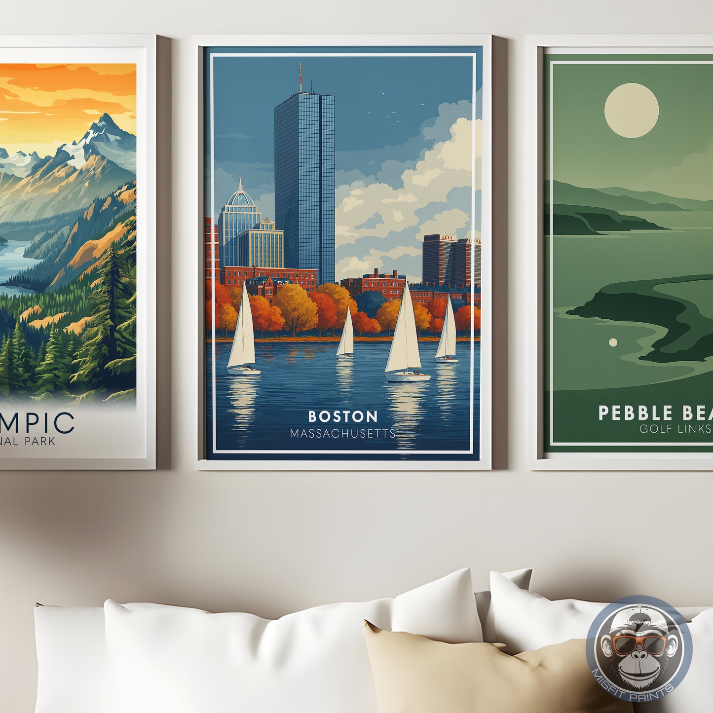 Boston Massachusetts Poster | Charles River Sailboat Art Print | Modern Travel Poster of Boston Skyline | Coastal Wall Art