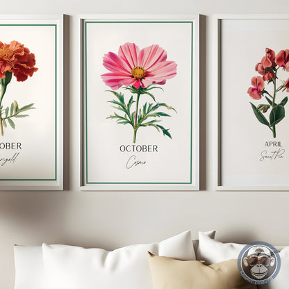 October Birth Flower Art Print – Cosmos Botanical Wall Art