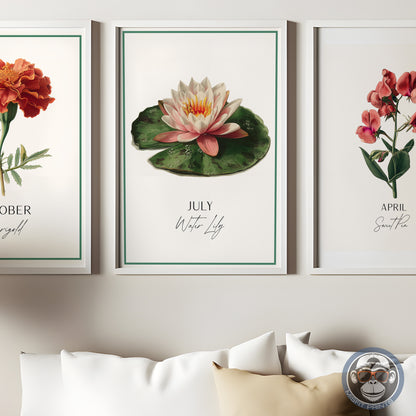 Water lily Print: July Birth Flower Botanical Art
