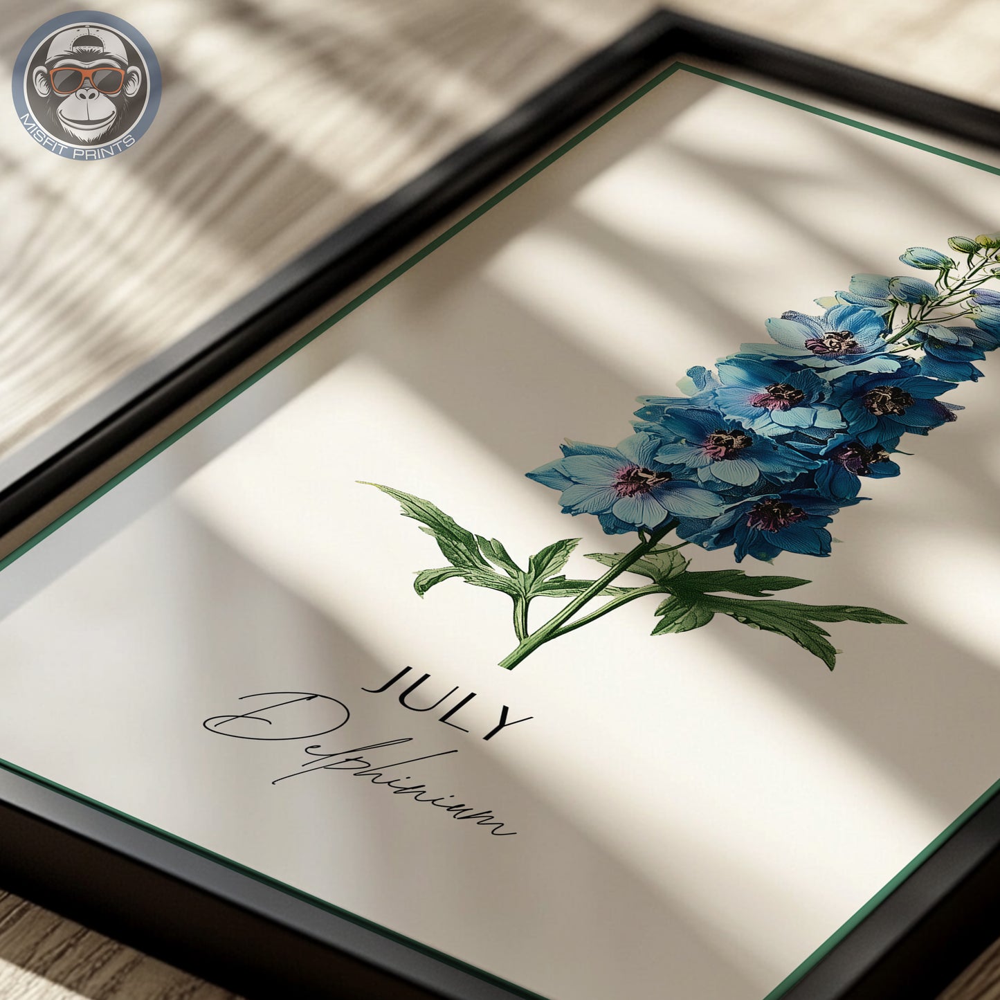 July Birth Flower Poster – Delphinium Art Print – Vintage Botanical Birthday Gift