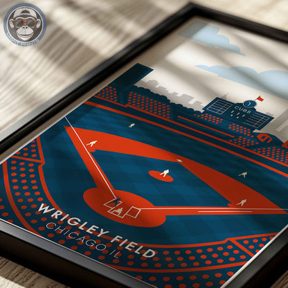 Wrigley Field Chicago Poster – Retro Modern Baseball Stadium Wall Art Print
