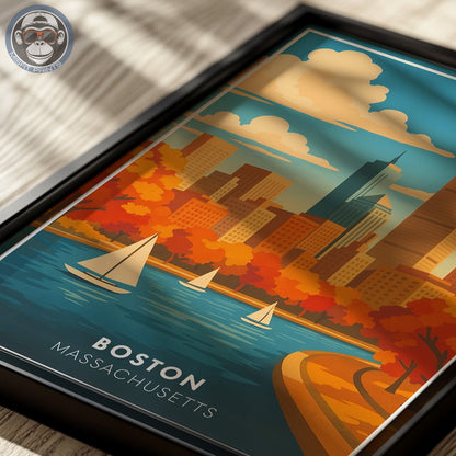 Boston Travel Poster - Sailboats on Charles River - Skyline Art Print