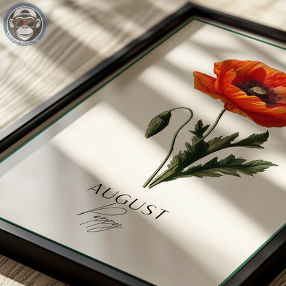 August Birth Flower Art Print – Poppy Illustration | Vintage Botanical Wall Art | Birthday Gift Poster | Misfit Prints
