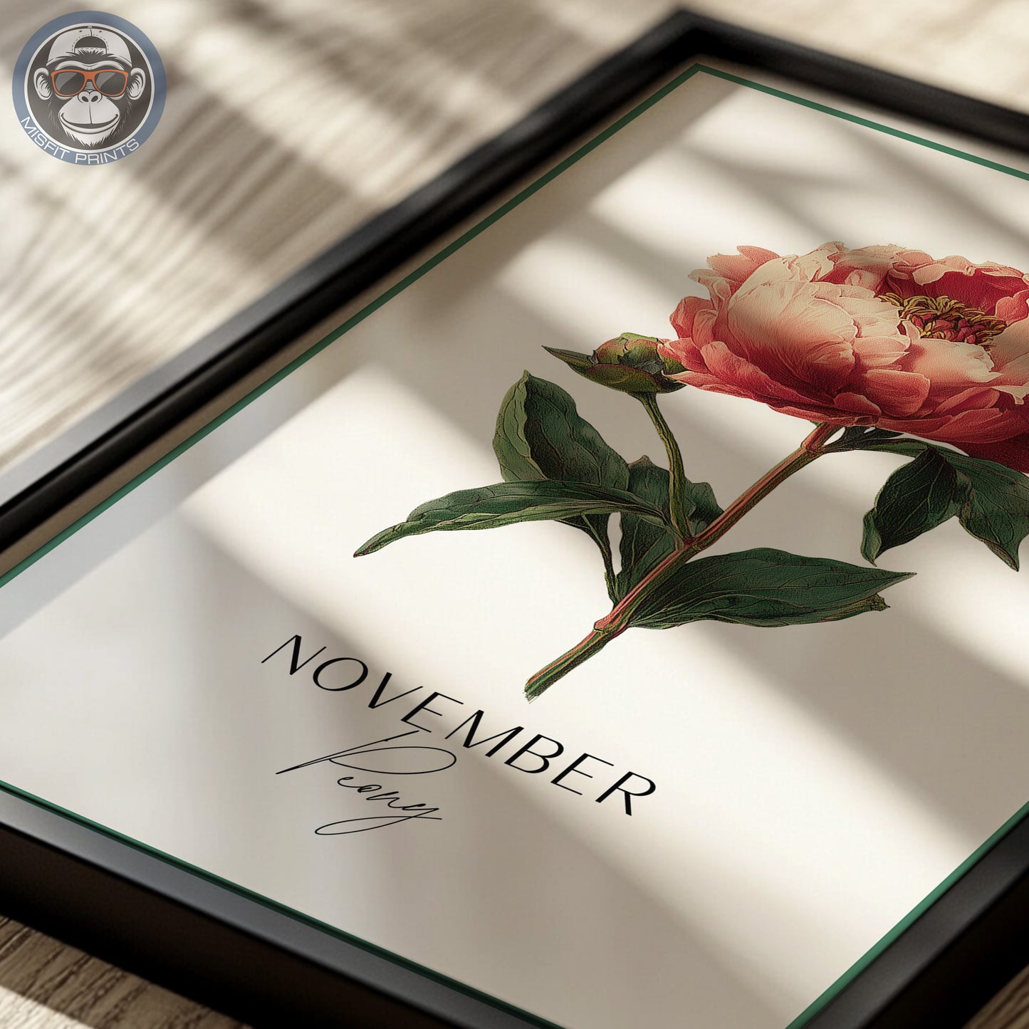 November Birth Flower Art Print – Peony Botanical Illustration Poster