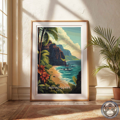Nā Pali Coast Poster – Kauai Hawaii Wall Art, Tropical Beach Print, Island Travel Decor