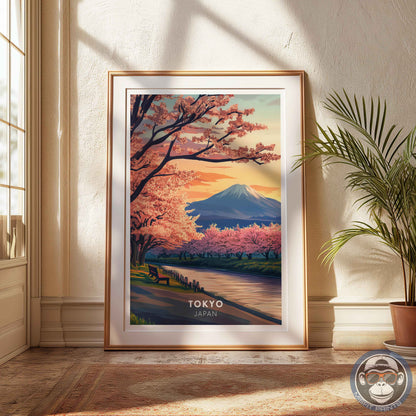Tokyo Poster – Japan Travel Wall Art, Cherry Blossom Print, Mount Fuji Landscape Decor