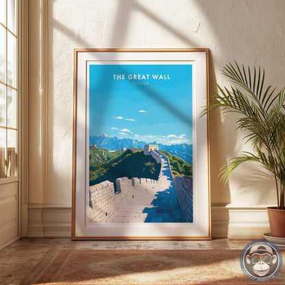 The Great Wall Poster – China Travel Wall Art, Historic Landmark Print, Mountain Landscape Decor