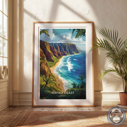 Nā Pali Coast Poster – Kauai Hawaii Wall Art, Tropical Beach Print, Coastal Travel Decor