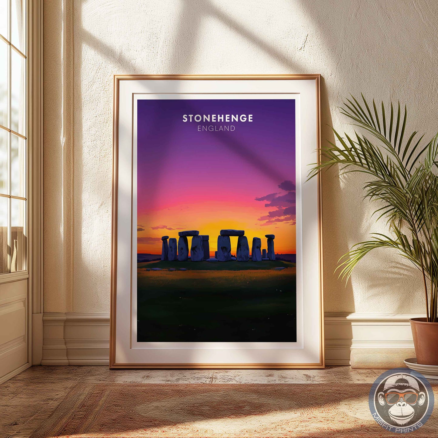 Stonehenge Sunset Poster – England Travel Wall Art, Ancient Landmark Print, Mystical Landscape Decor