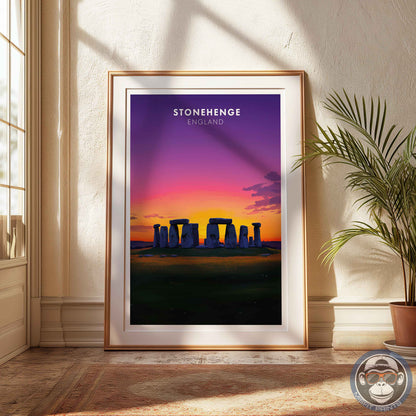 Stonehenge Sunset Poster – England Travel Wall Art, Ancient Landmark Print, Mystical Landscape Decor