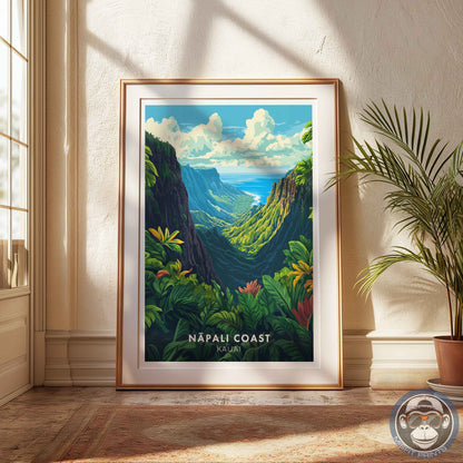 Nā Pali Coast Poster – Kauai Hawaii Wall Art, Tropical Landscape Print, Island Travel Decor