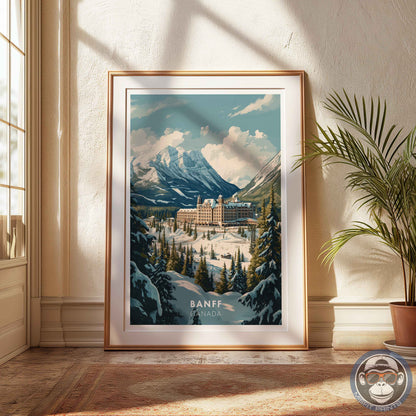 Banff Poster – Canada Travel Wall Art, Rocky Mountain Winter Print, Castle Hotel Decor
