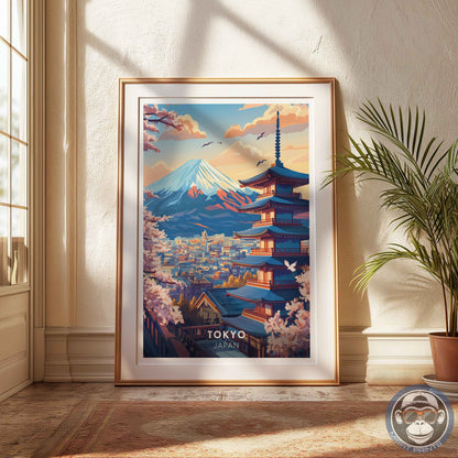 Tokyo Poster – Japan Travel Wall Art, Mount Fuji Print, Cherry Blossom Landscape Decor