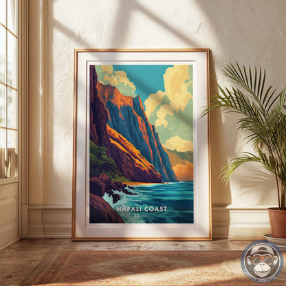 Nā Pali Coast Poster – Kauai Hawaii Wall Art, Tropical Ocean Print, Coastal Travel Decor