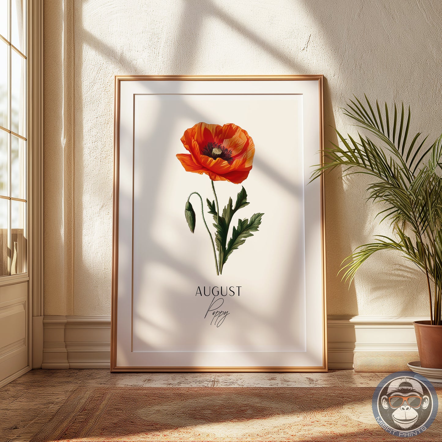 August Birth Flower Art Print – Poppy Illustration | Vintage Botanical Wall Art | Birthday Gift Poster | Misfit Prints