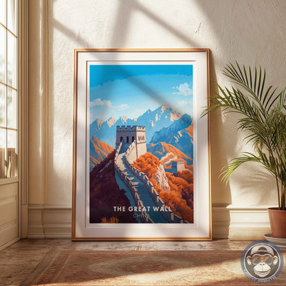 The Great Wall Poster – China Travel Wall Art, Historic Landmark Print, Mountain Decor