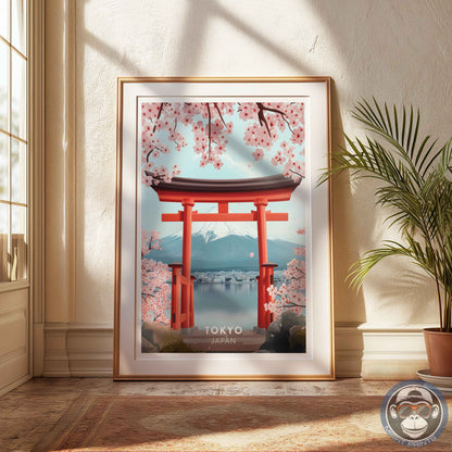 Tokyo Poster – Japan Travel Wall Art, Mount Fuji Print, Torii Gate and Cherry Blossom Decor