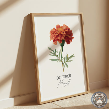 Marigold Print: October Birth Flower Botanical Art