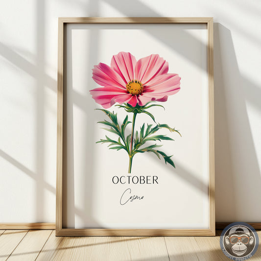 October Birth Flower Art Print – Cosmos Botanical Wall Art
