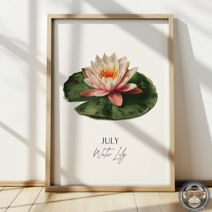 Water lily Print: July Birth Flower Botanical Art