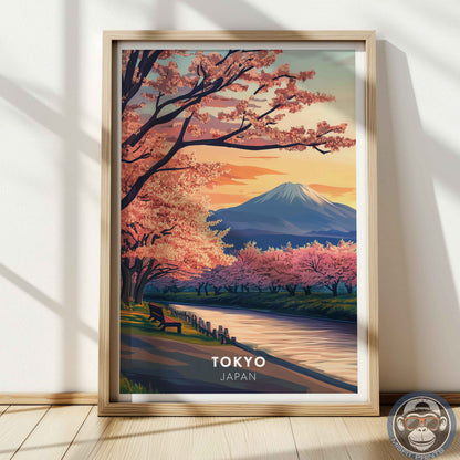 Tokyo Poster – Japan Travel Wall Art, Cherry Blossom Print, Mount Fuji Landscape Decor