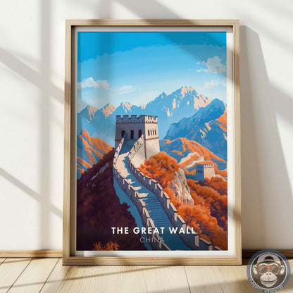 The Great Wall Poster – China Travel Wall Art, Historic Landmark Print, Mountain Decor