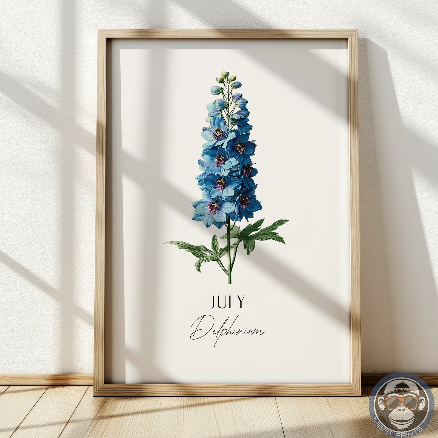 July Birth Flower Poster – Delphinium Art Print – Vintage Botanical Birthday Gift