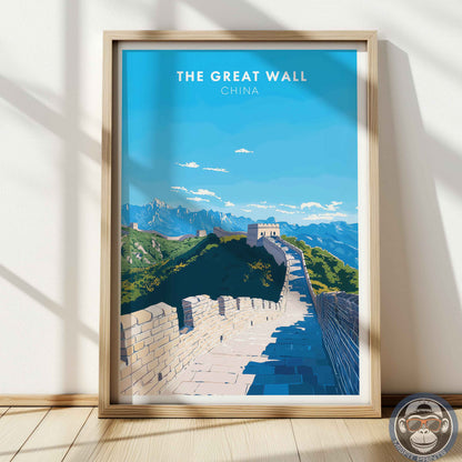 The Great Wall Poster – China Travel Wall Art, Historic Landmark Print, Mountain Landscape Decor