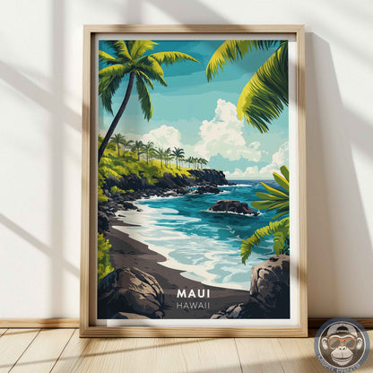 Maui Hawaii Poster – Tropical Beach Wall Art, Coastal Travel Print, Pacific Island Decor