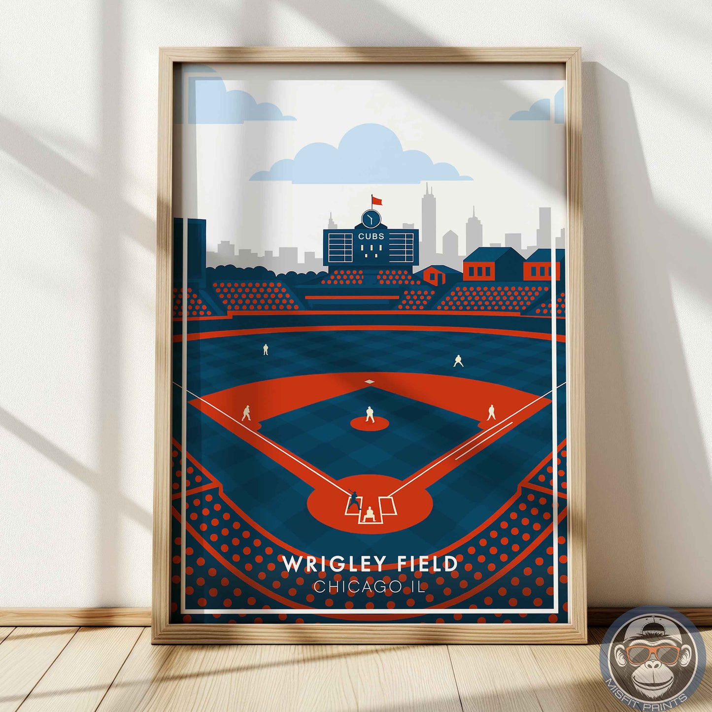 Wrigley Field Chicago Poster – Retro Modern Baseball Stadium Wall Art Print