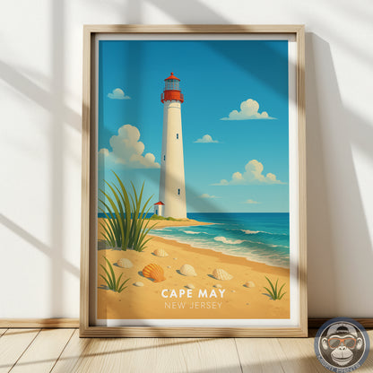 Cape May Lighthouse Art Print – Coastal New Jersey Beach Poster, Nautical Wall Decor, Seaside Home Artwork, Misfit Prints