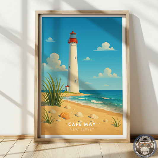 Cape May Lighthouse Art Print – Coastal New Jersey Beach Poster, Nautical Wall Decor, Seaside Home Artwork, Misfit Prints