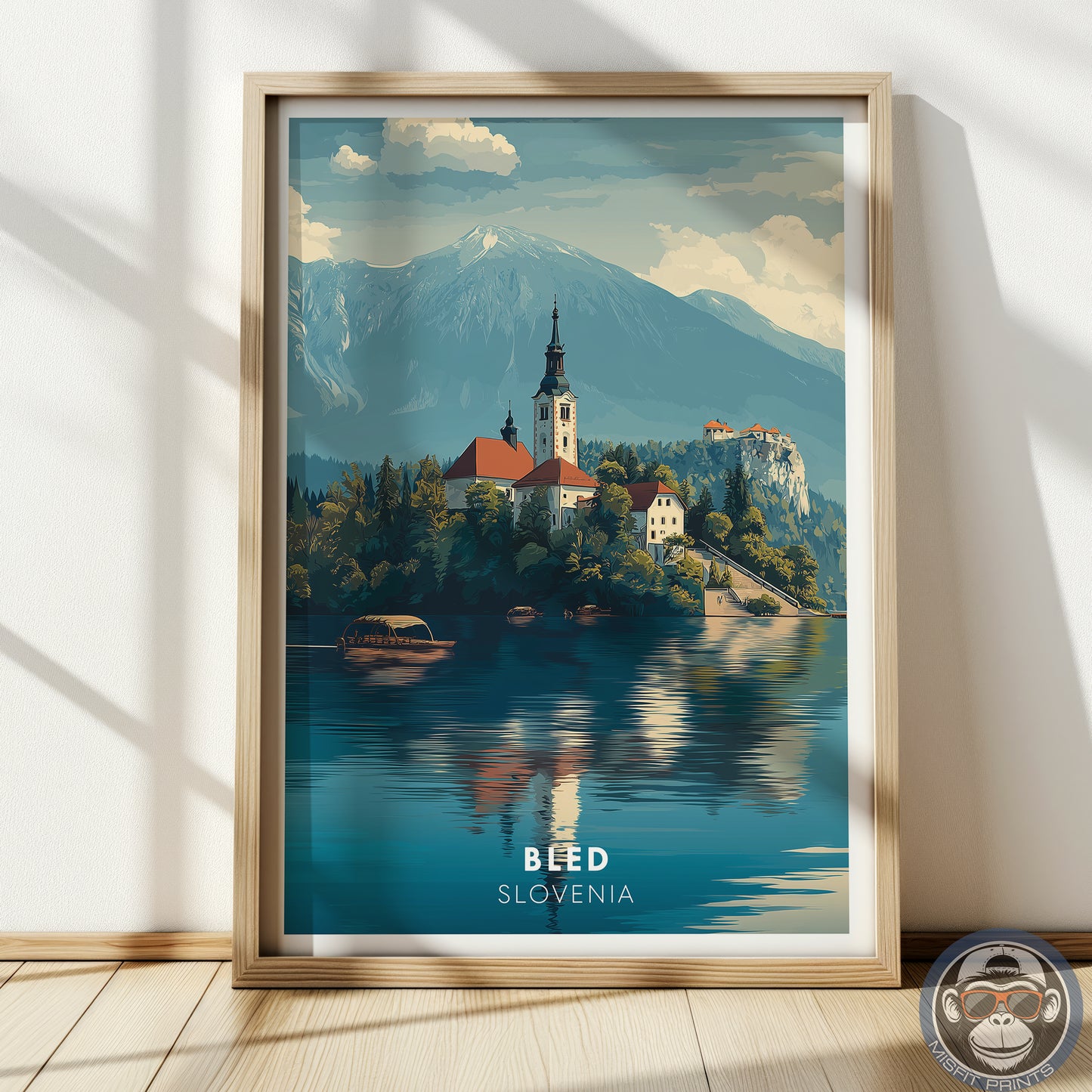 Lake Bled Slovenia Wall Art | European Travel Poster, Alpine Landscape Print, Castle and Church Scenic Decor