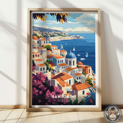 Santorini Poster – Greece Coastal Wall Art, Mediterranean Travel Print, Island Decor