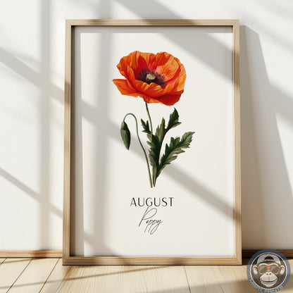 August Birth Flower Art Print – Poppy Illustration | Vintage Botanical Wall Art | Birthday Gift Poster | Misfit Prints