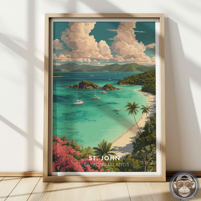 St. John Poster – US Virgin Islands Wall Art, Trunk Bay Tropical Beach Print