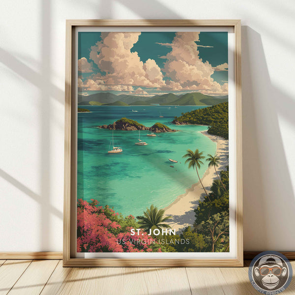 St. John Trunk Bay Poster – US Virgin Islands Tropical Beach Wall Art Print