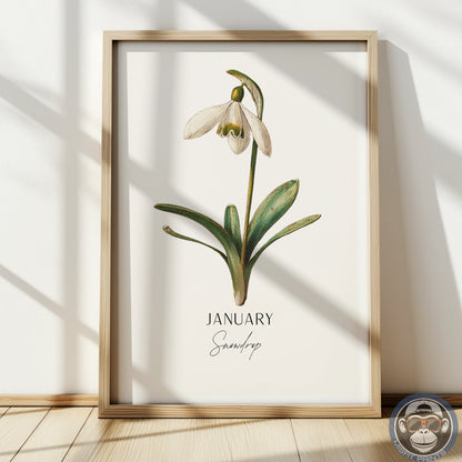 Snowdrop Print: January Birth Flower Botanical Art