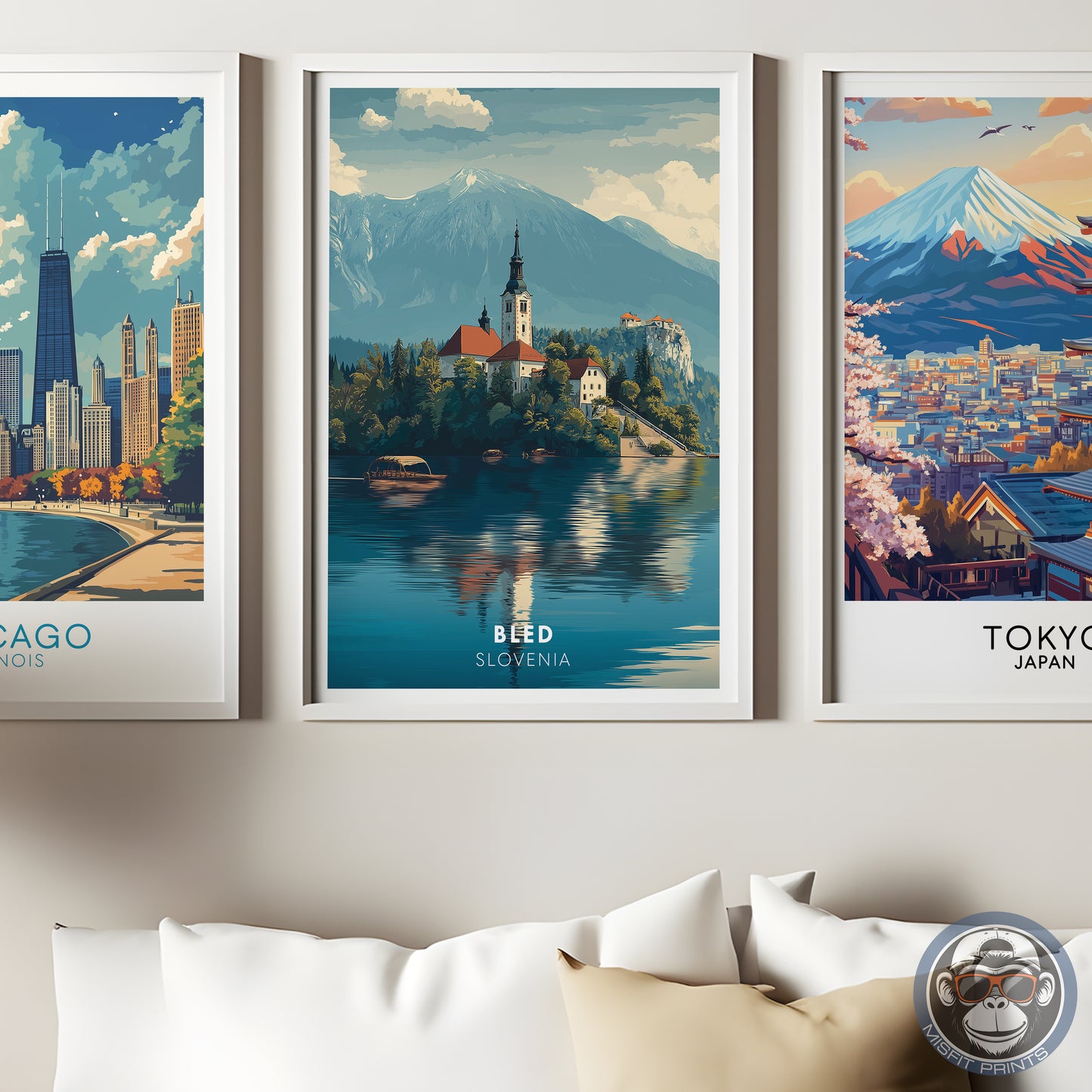 Lake Bled Slovenia Wall Art | European Travel Poster, Alpine Landscape Print, Castle and Church Scenic Decor