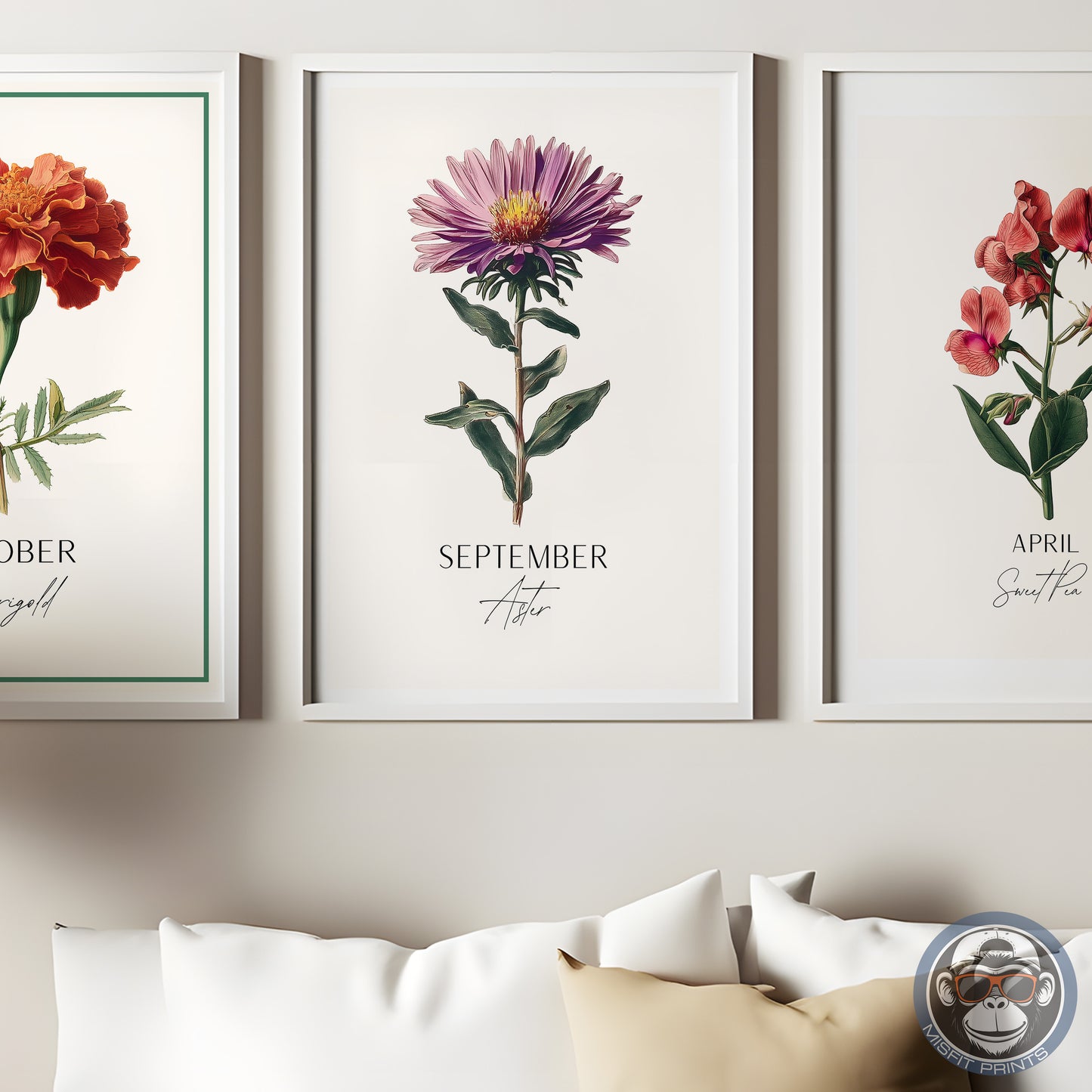 September Birth Flower Print – Aster Botanical Wall Art – Vintage Floral Birthday Gift
