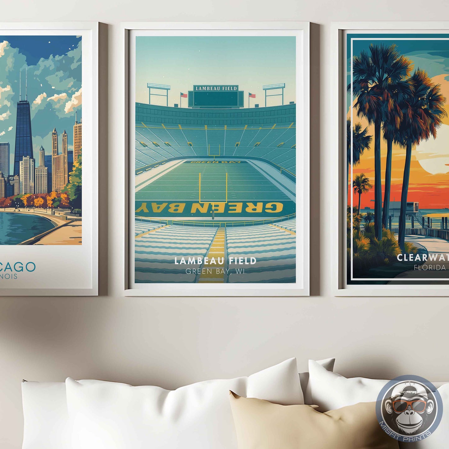 Lambeau Field Poster Green Bay Football Stadium Wall Art Print for Home Decor & Fans