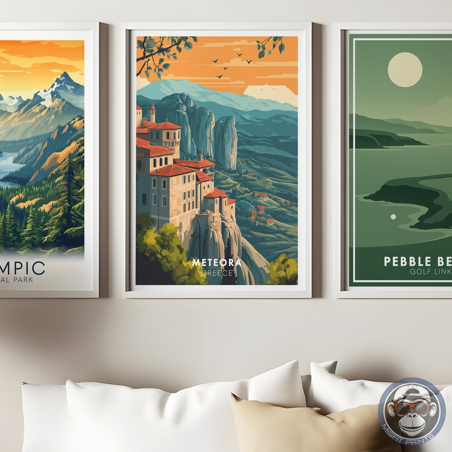 Meteora Greece Travel Poster: Vintage Mountain Art Print